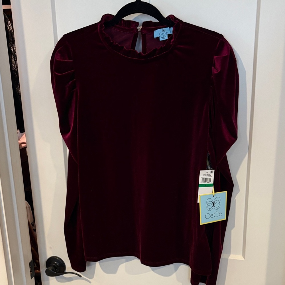 CeCe Burgundy Velvet Top